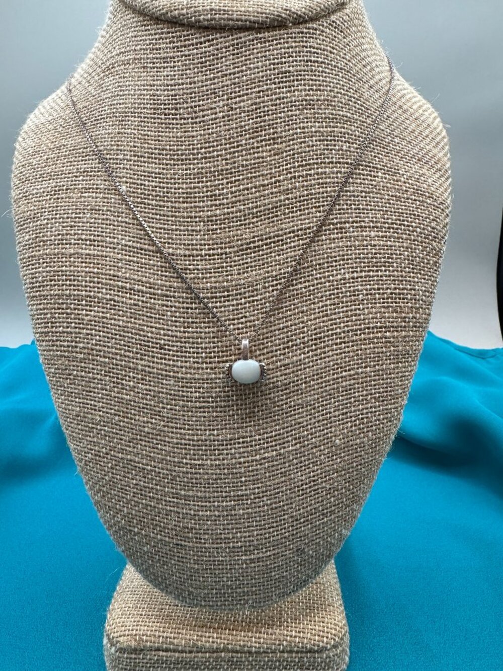 Vintage QJ 925 Sterling Silver White Opal Pendant Necklace 24"